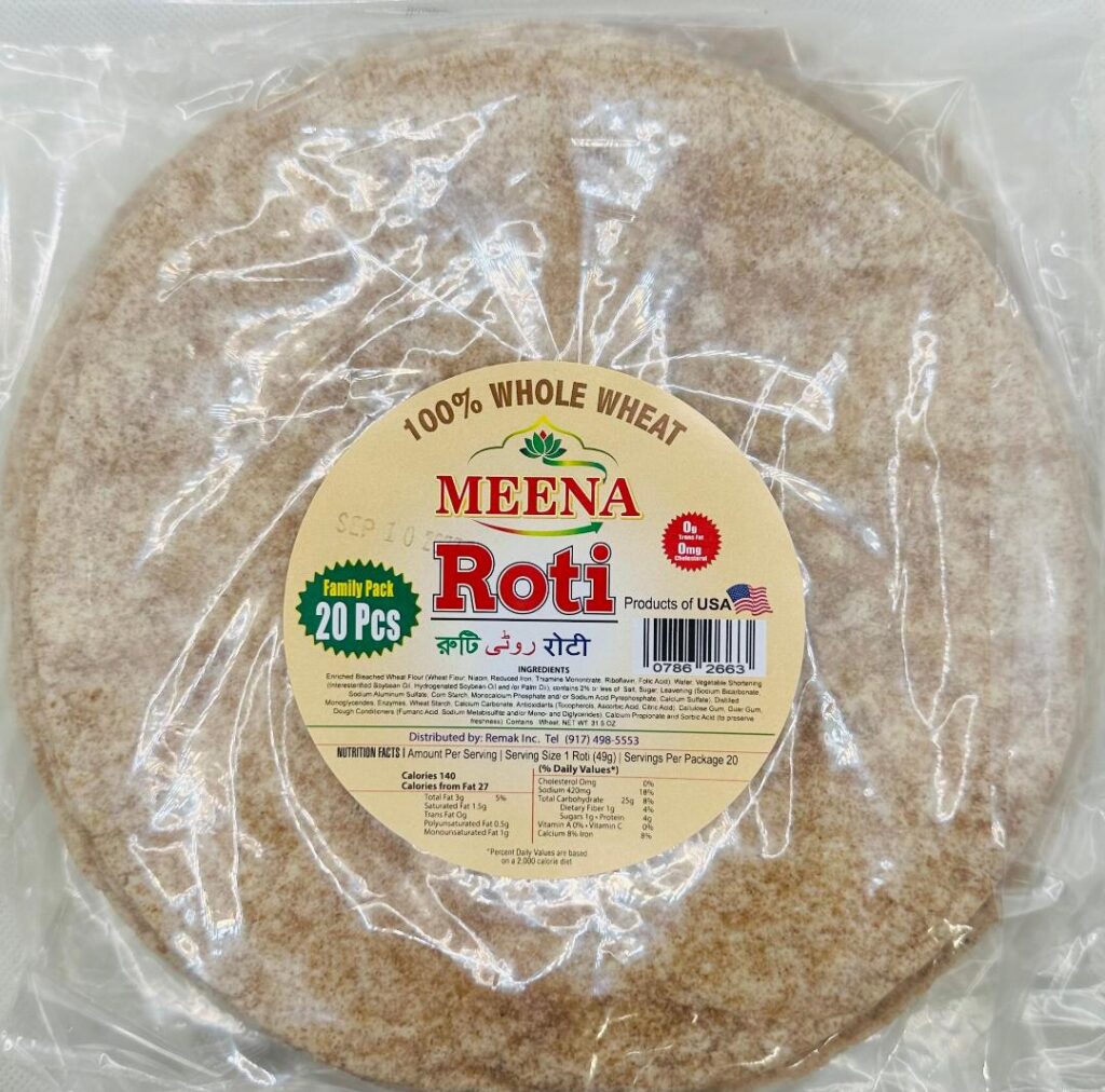 Stock Roti Format ROTI - WHOLE WHEAT (20pc) - Meena USA